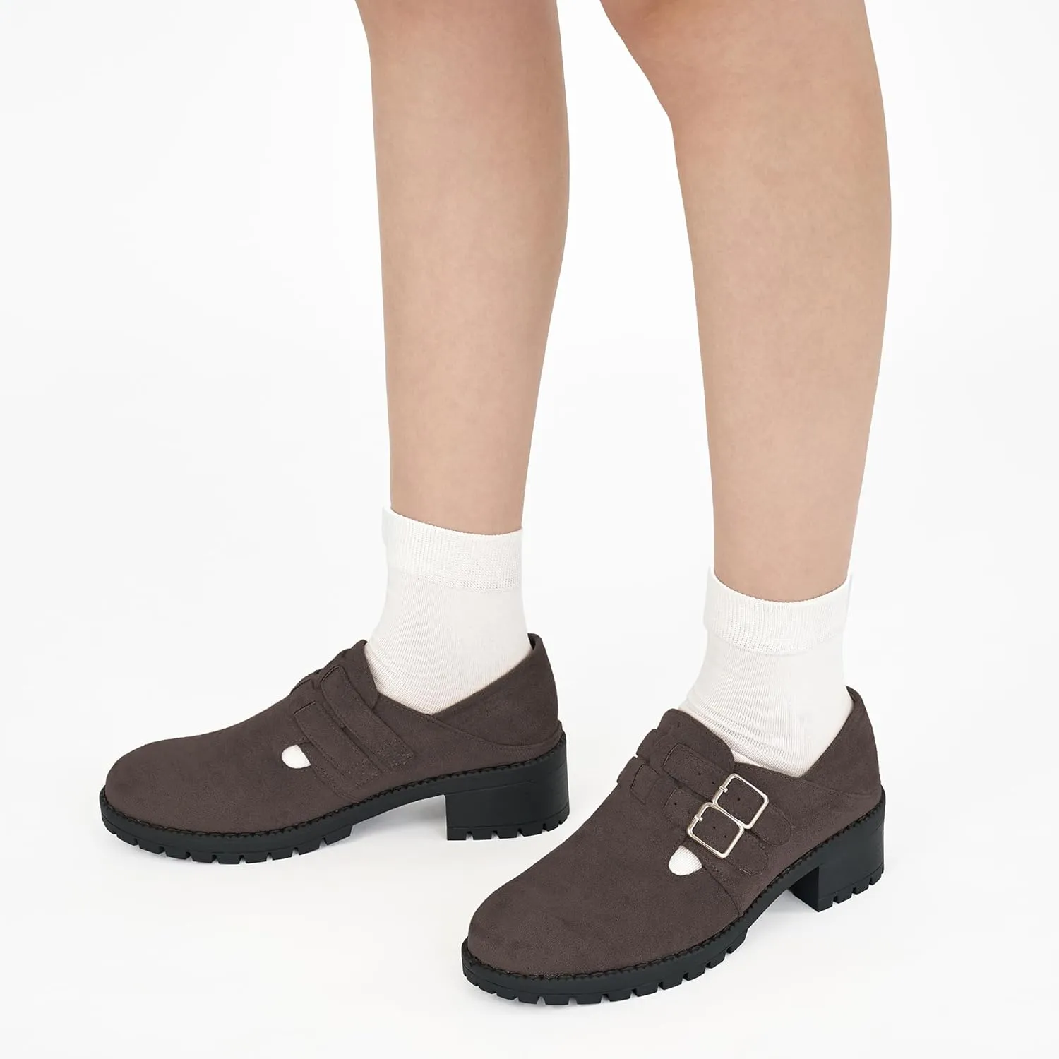 HARENCE Platform Loafers for Women: Casual Round Toe Suede Chunky Heeled Loafer Comfort Wedge Business Uniform Walking Shoes