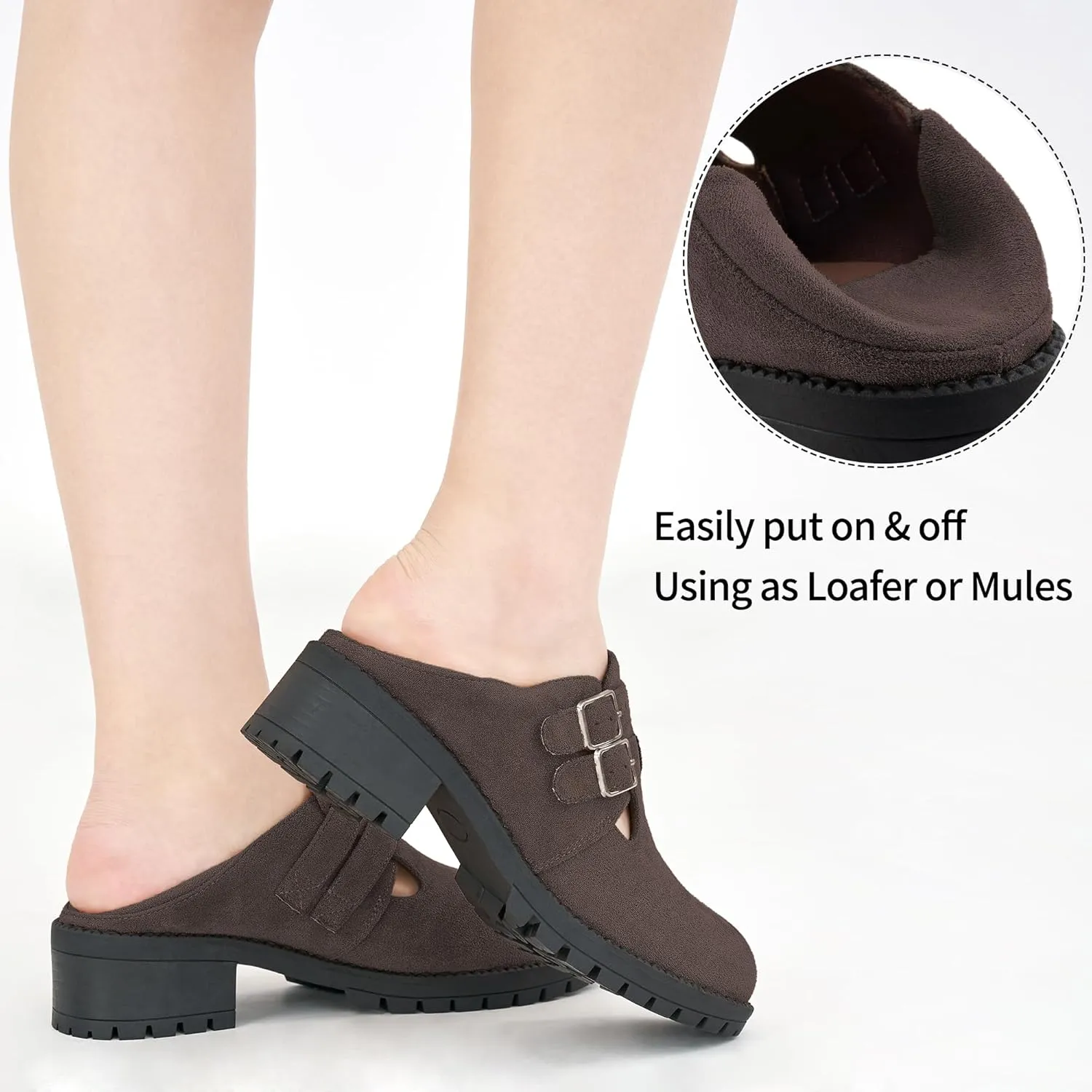 HARENCE Platform Loafers for Women: Casual Round Toe Suede Chunky Heeled Loafer Comfort Wedge Business Uniform Walking Shoes