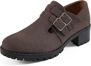 HARENCE Platform Loafers for Women: Casual Round Toe Suede Chunky Heeled Loafer Comfort Wedge Business Uniform Walking Shoes