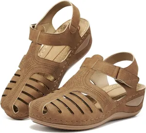 HARENCE Womens Sandals Wedge Shoes: Comfortable Ankle Strap Closed Toe Summer Platform Sandals Casual Bohemia Gladiator Outdoor Wedges