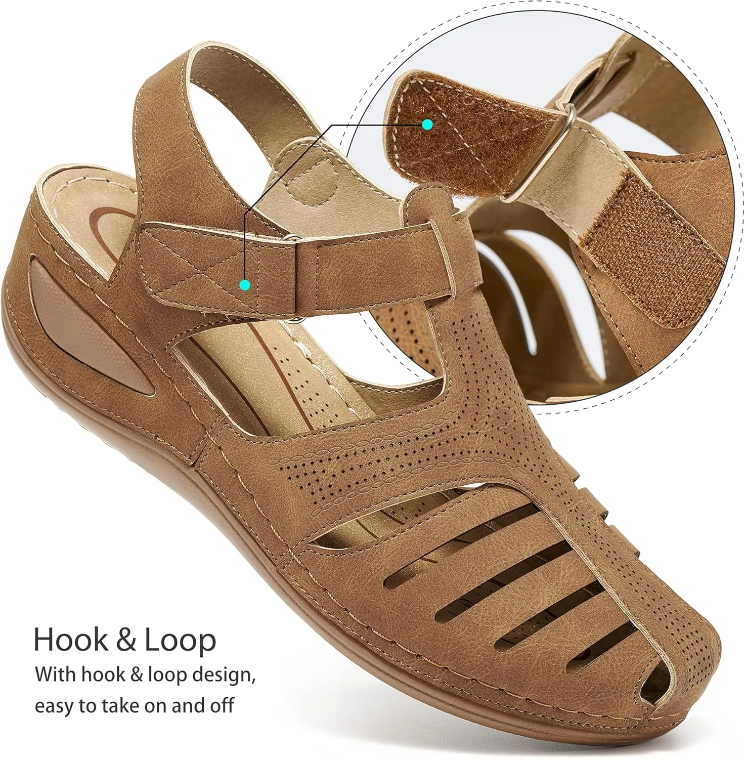 HARENCE Womens Sandals Wedge Shoes: Comfortable Ankle Strap Closed Toe Summer Platform Sandals Casual Bohemia Gladiator Outdoor Wedges