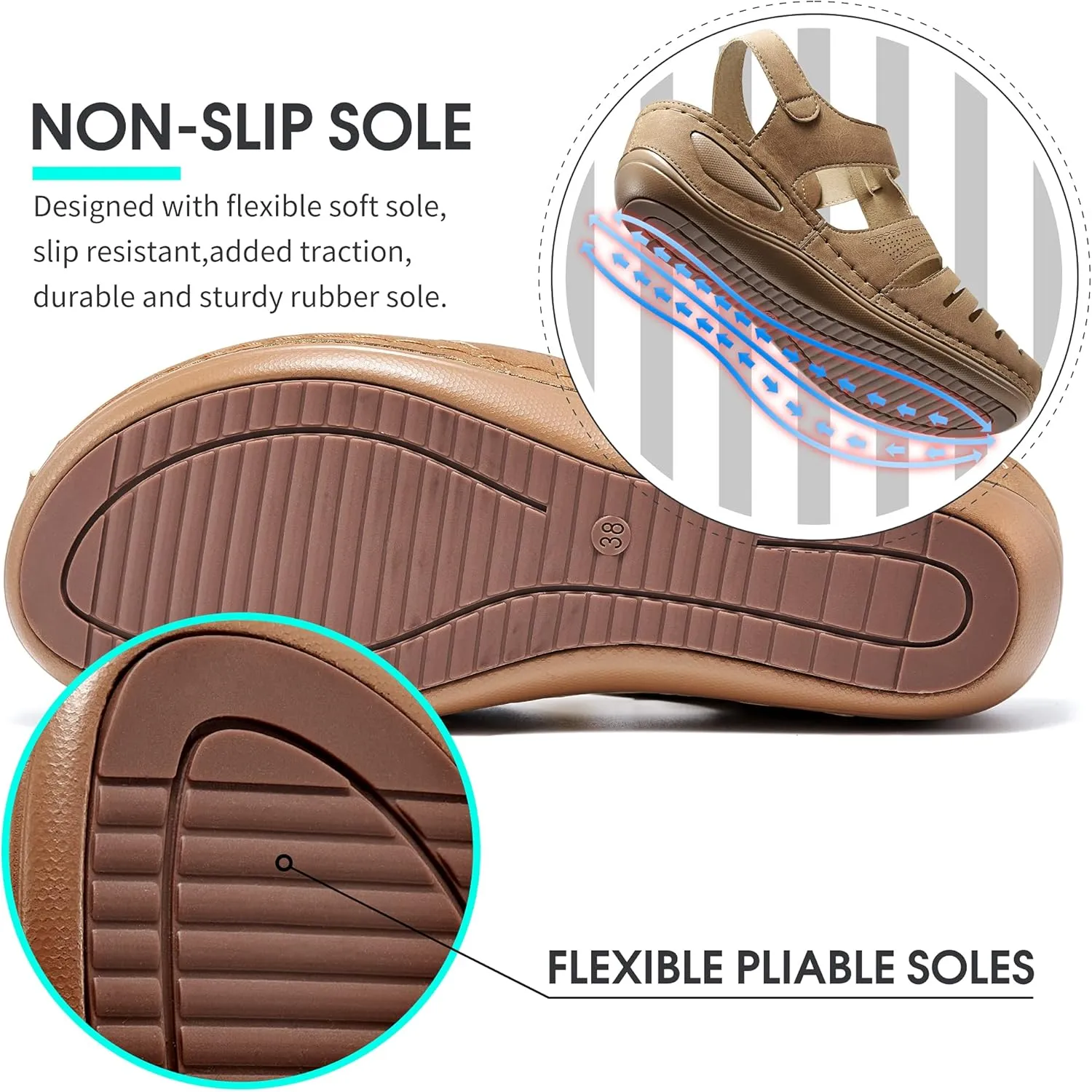HARENCE Womens Sandals Wedge Shoes: Comfortable Ankle Strap Closed Toe Summer Platform Sandals Casual Bohemia Gladiator Outdoor Wedges
