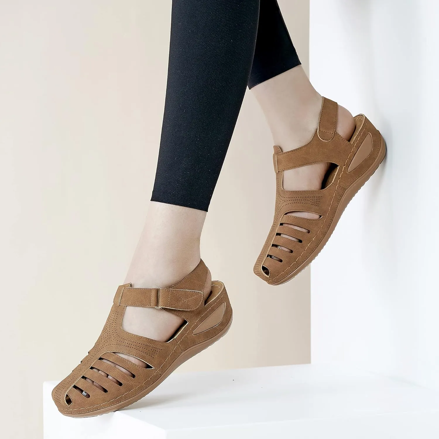 HARENCE Womens Sandals Wedge Shoes: Comfortable Ankle Strap Closed Toe Summer Platform Sandals Casual Bohemia Gladiator Outdoor Wedges