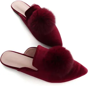 Hee grand Women's Mules Bowknot Suede Comfortable Slip On Flats Closed Pointed Toe Backless Loafers Mules for Women