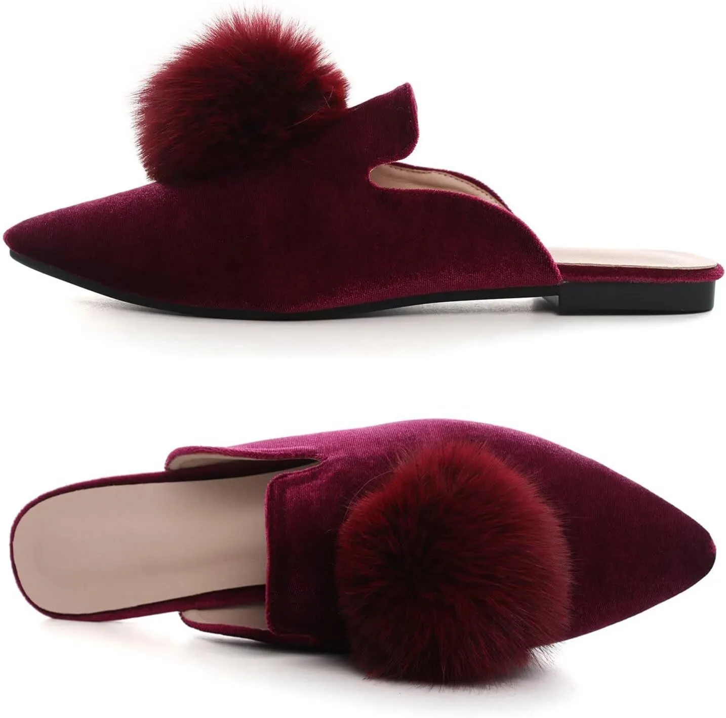 Hee grand Women's Mules Bowknot Suede Comfortable Slip On Flats Closed Pointed Toe Backless Loafers Mules for Women