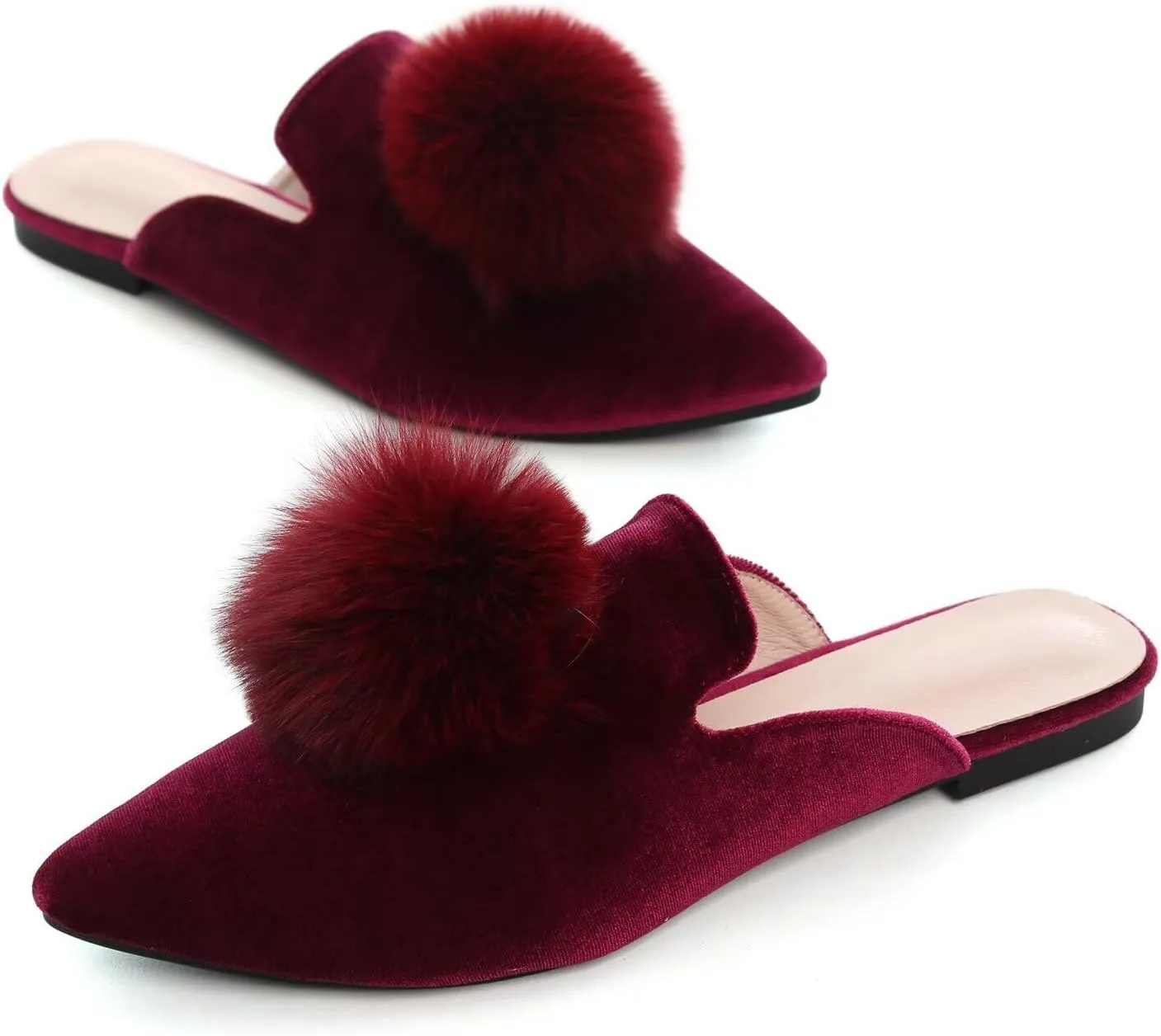 Hee grand Women's Mules Bowknot Suede Comfortable Slip On Flats Closed Pointed Toe Backless Loafers Mules for Women