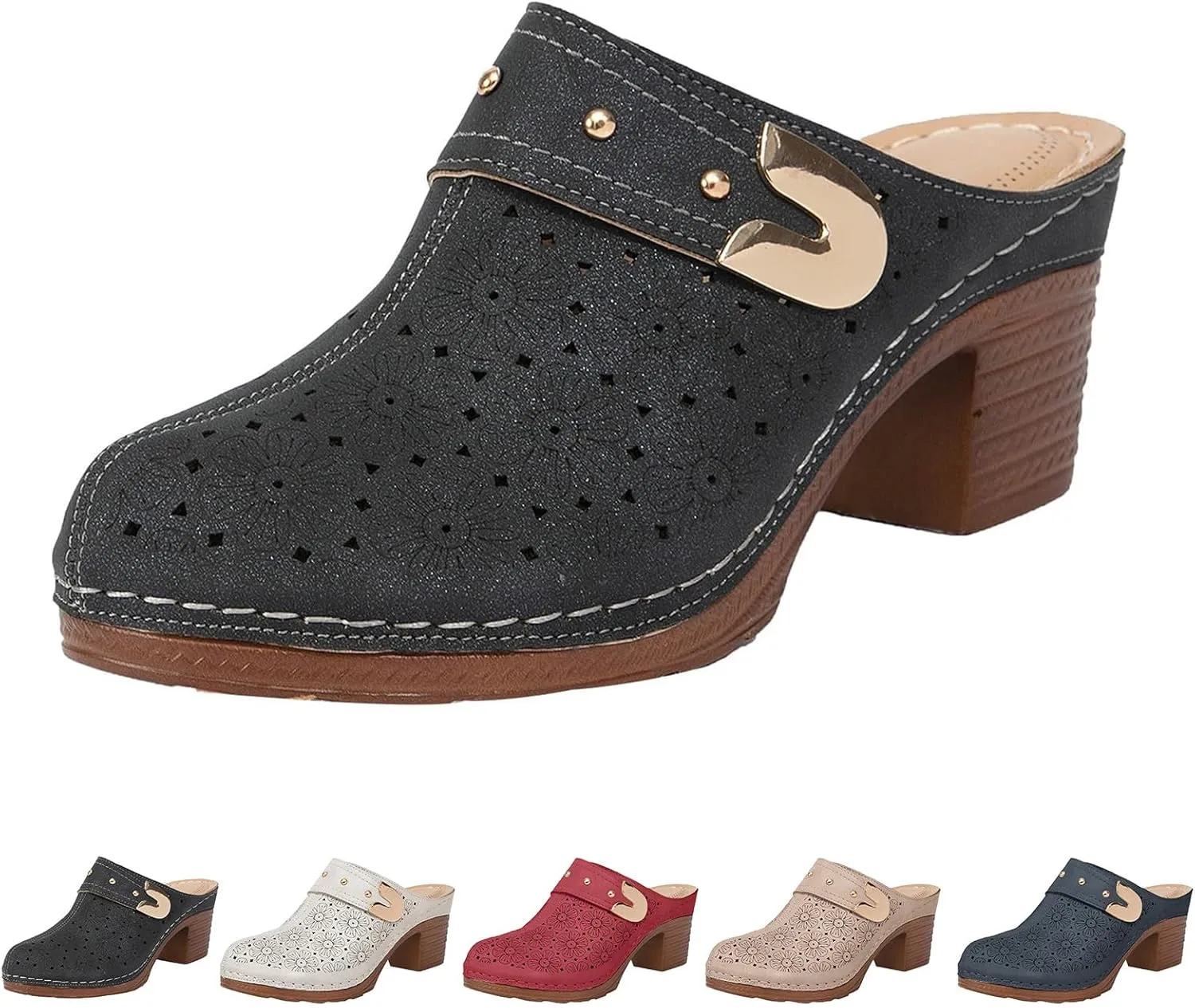 Heels Mules for Women 2025 Hollow Closed Toe Chunky Heels Sandals Comfortable Dressy Backless Sandals Slip On Slippers Party Shoes