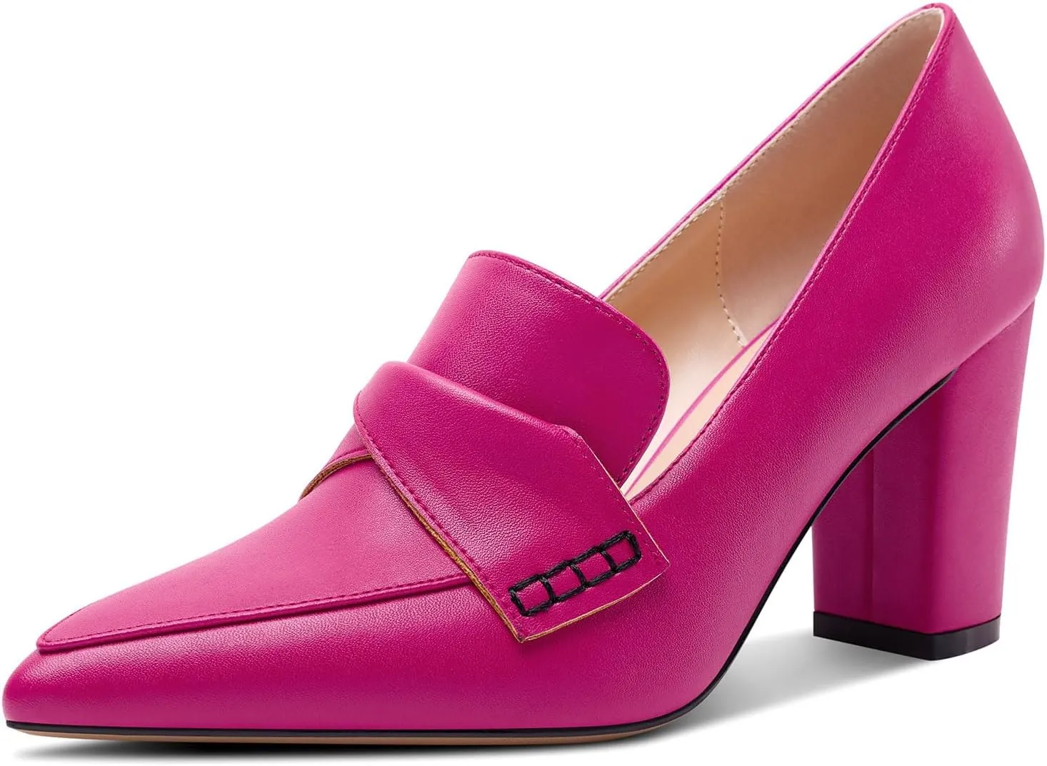 HEUIVZAR Womens Chunky Block Mid Heel Pumps Pointed Toe Slip-on Loafers Shoes Dress Office Casual 3.2 Inches Heels