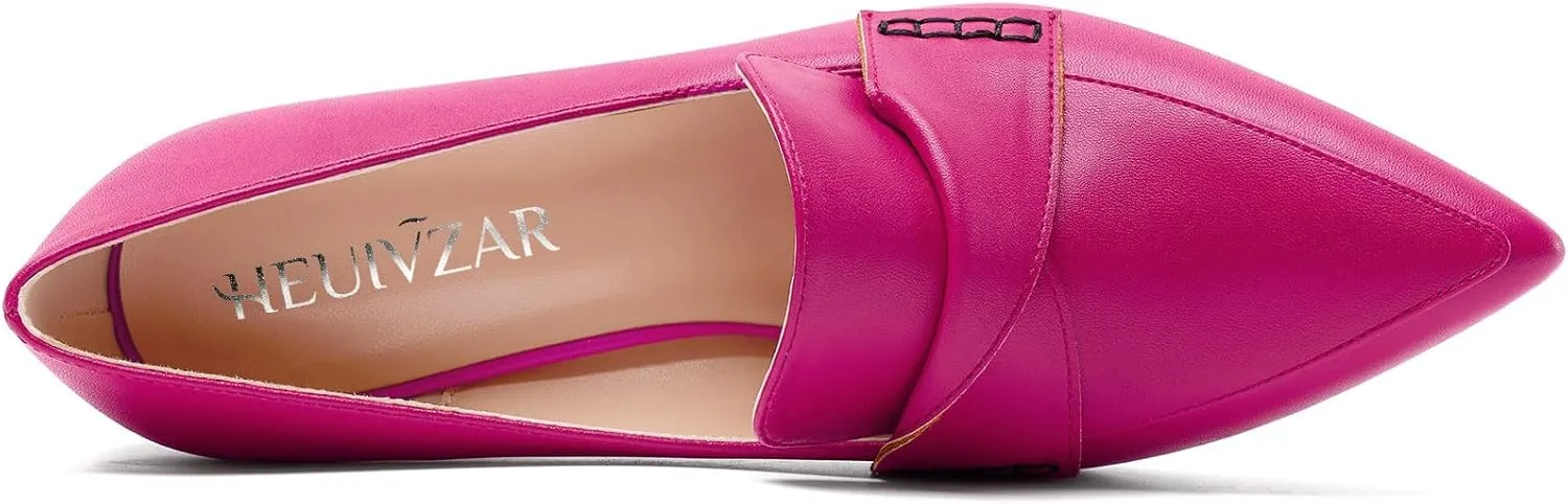 HEUIVZAR Womens Chunky Block Mid Heel Pumps Pointed Toe Slip-on Loafers Shoes Dress Office Casual 3.2 Inches Heels