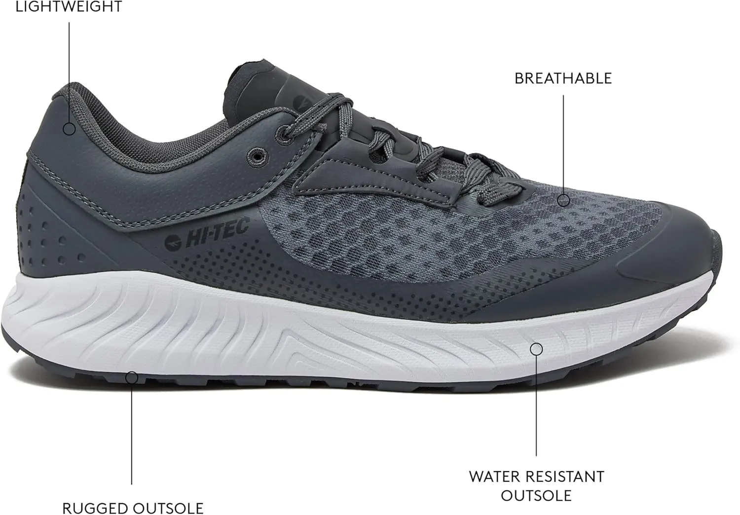 HI-TEC Avalon Trail Running Shoes for Men, Lightweight Breathable Mens Hiking Sneakers or Athletic Walking Shoes for Men, Black, Grey or Green, Size 7-14 Men Shoes