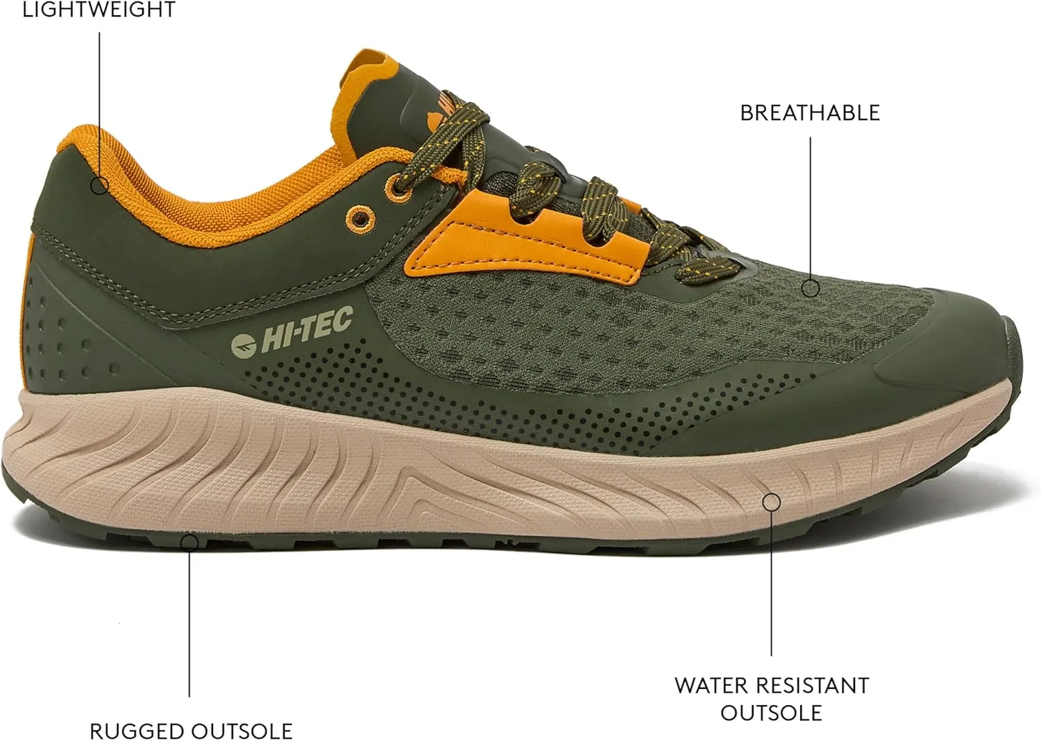 HI-TEC Avalon Trail Running Shoes for Men, Lightweight Breathable Mens Hiking Sneakers or Athletic Walking Shoes for Men, Black, Grey or Green, Size 7-14 Men Shoes