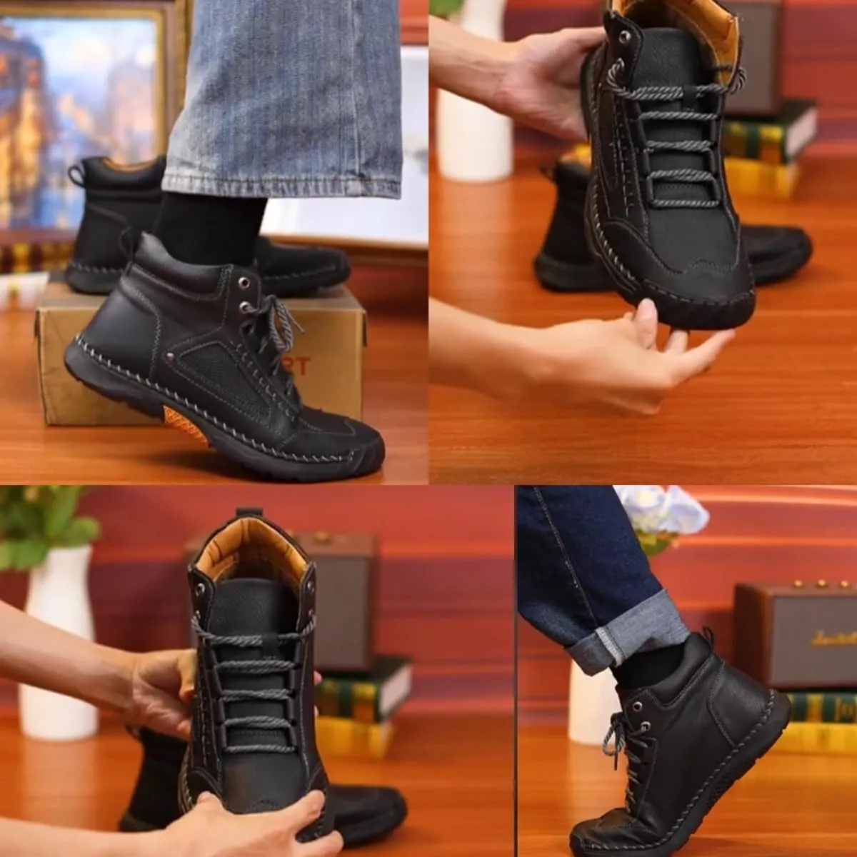 Hillde Mens Shoes, Comfortable Walking Shoes Sneakers, Men's Casual Leather Handmade Non-Slip Arch Support Loafers