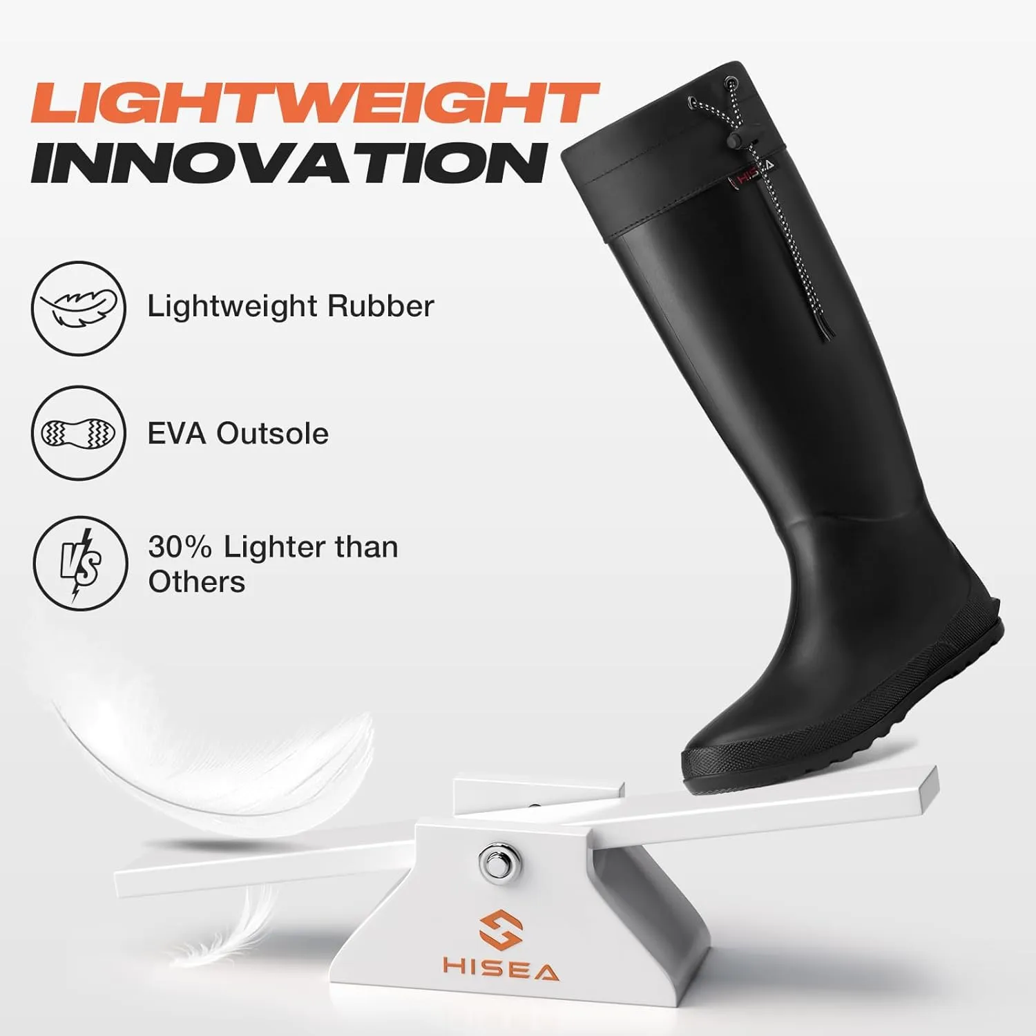 HISEA Womens Rubber Rain Boots Waterproof Packable Tall Garden Boots Lightweight Mud Boots