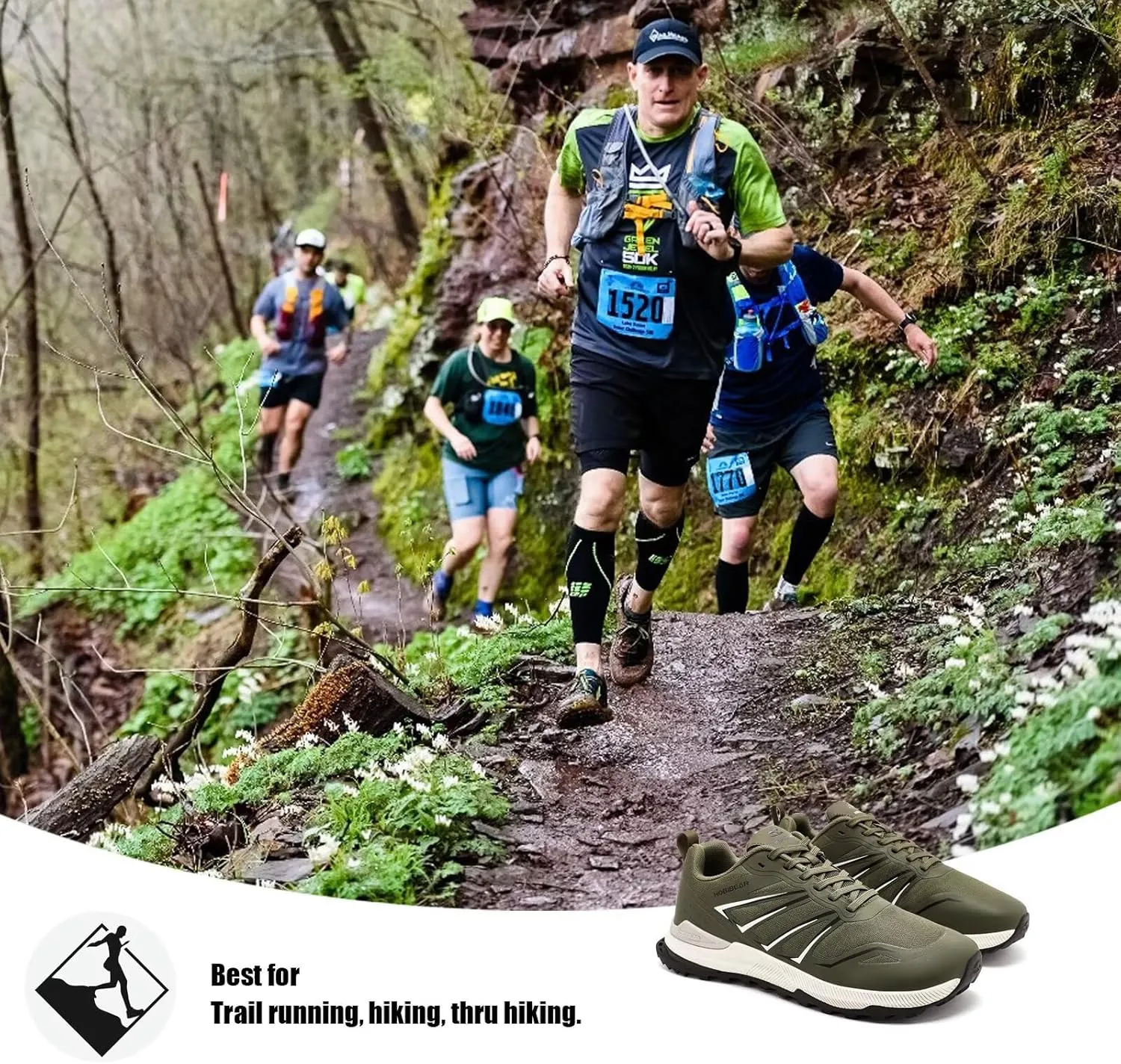 HOBIBEAR Men's Trail Running Shoes | Wide Toe | Trekking | Non-Slip Hiking Sneakers