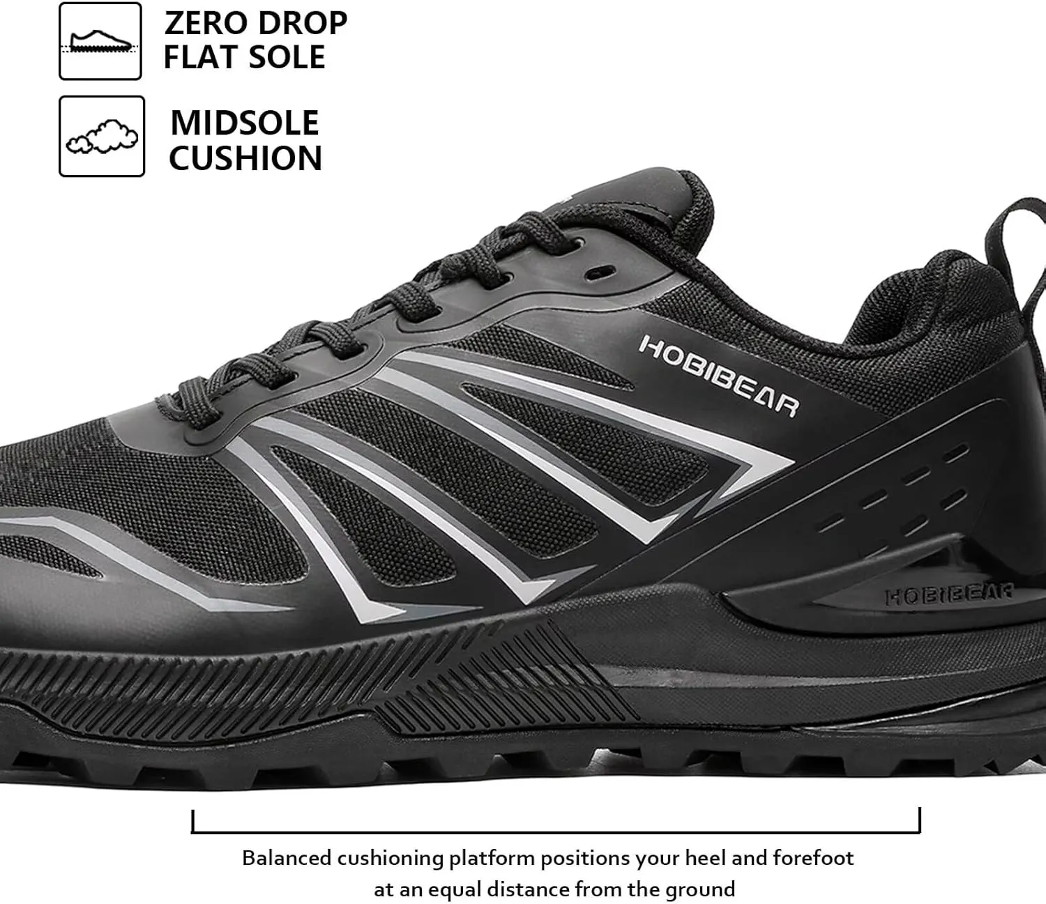 HOBIBEAR Men's Trail Running Shoes | Wide Toe | Trekking | Non-Slip Hiking Sneakers