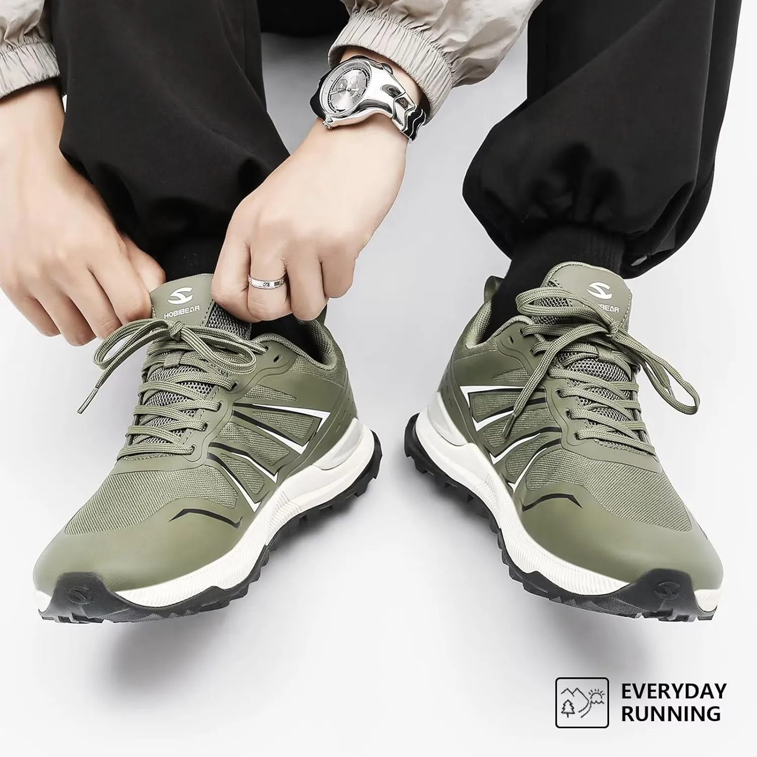 HOBIBEAR Men's Trail Running Shoes | Wide Toe | Trekking | Non-Slip Hiking Sneakers