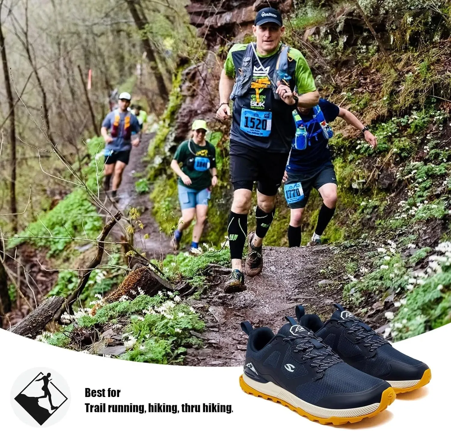 HOBIBEAR Men's Trail Running Shoes | Wide Toe | Trekking | Non-Slip Hiking Sneakers