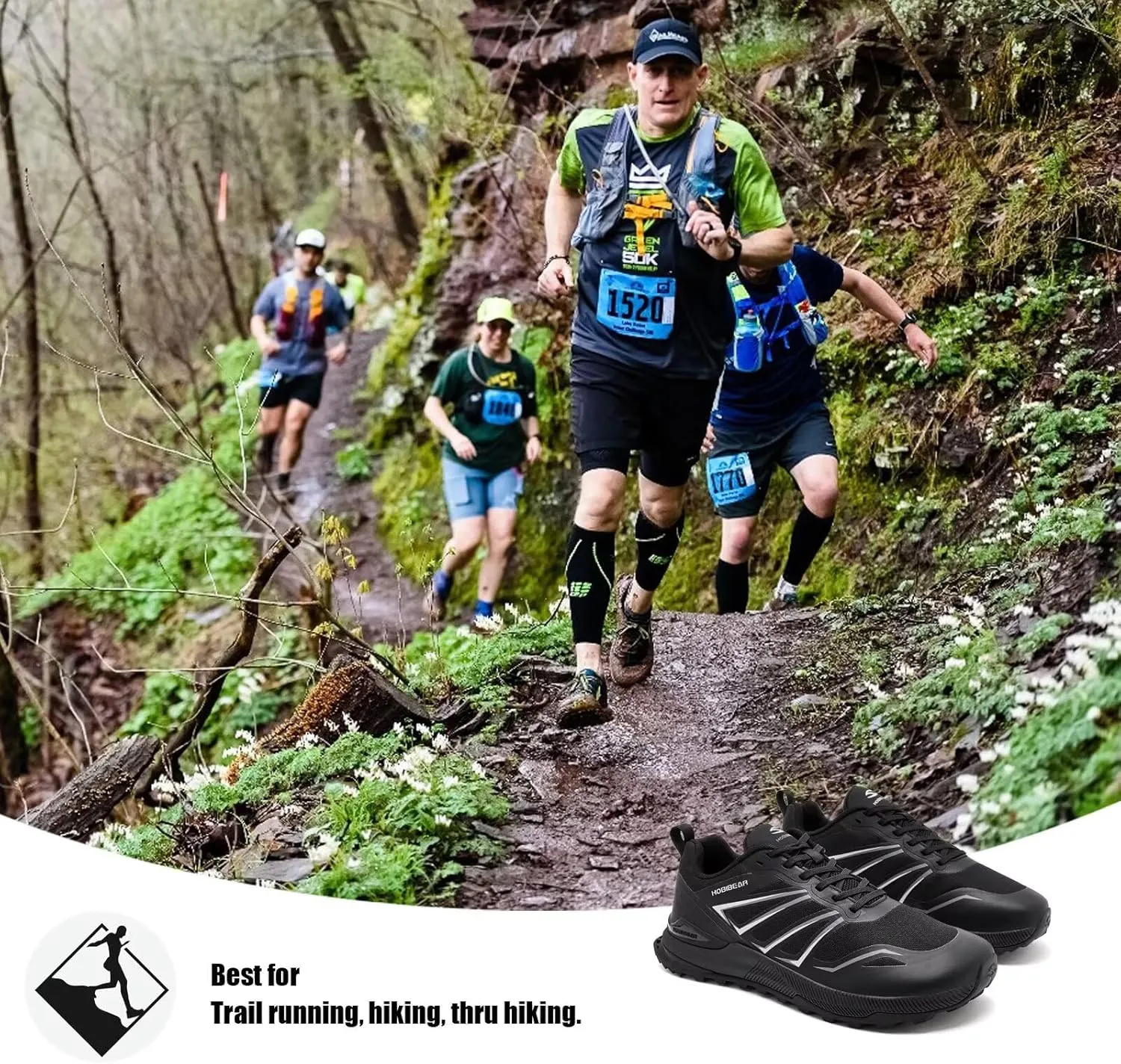 HOBIBEAR Men's Trail Running Shoes | Wide Toe | Trekking | Non-Slip Hiking Sneakers