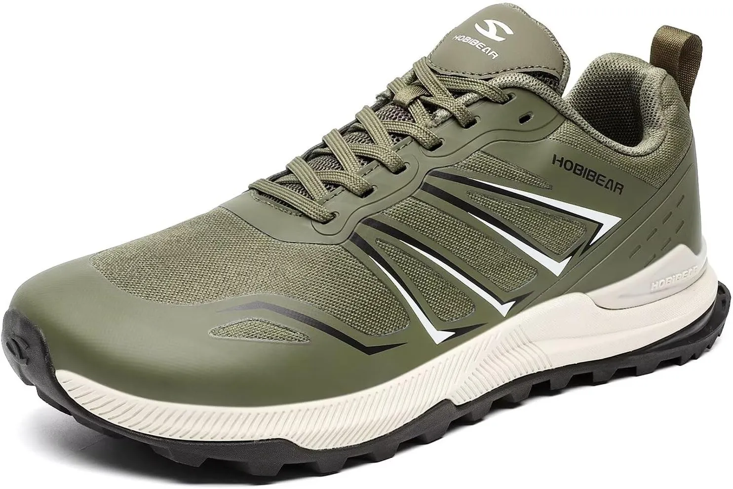 HOBIBEAR Mens Wide Toe Trail Running Shoes Walking Breathable Non-Slip Trekking Sneakers Lightweight Hiking Outdoor Casual Runner Green