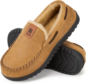 HomeTop Men's Suede Memory Foam Moccasin Slippers Soft Plush Warm Lining House Shoes