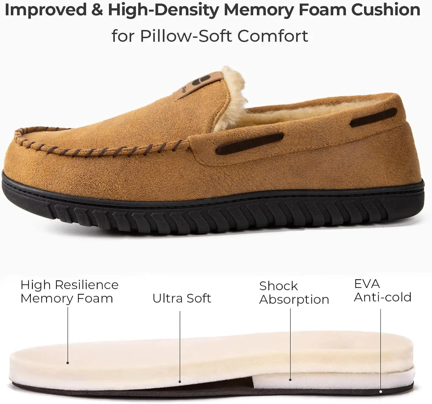 HomeTop Men's Suede Memory Foam Moccasin Slippers Soft Plush Warm Lining House Shoes