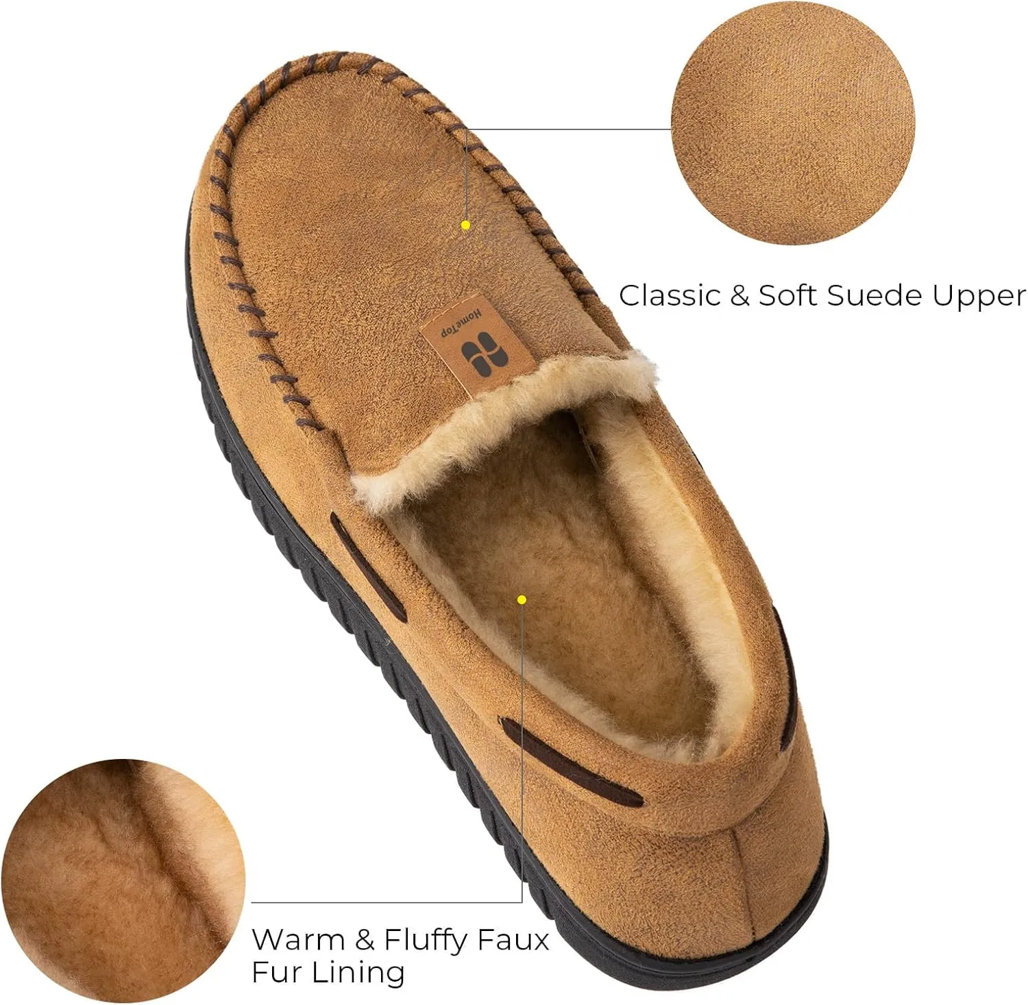 HomeTop Men's Suede Memory Foam Moccasin Slippers Soft Plush Warm Lining House Shoes