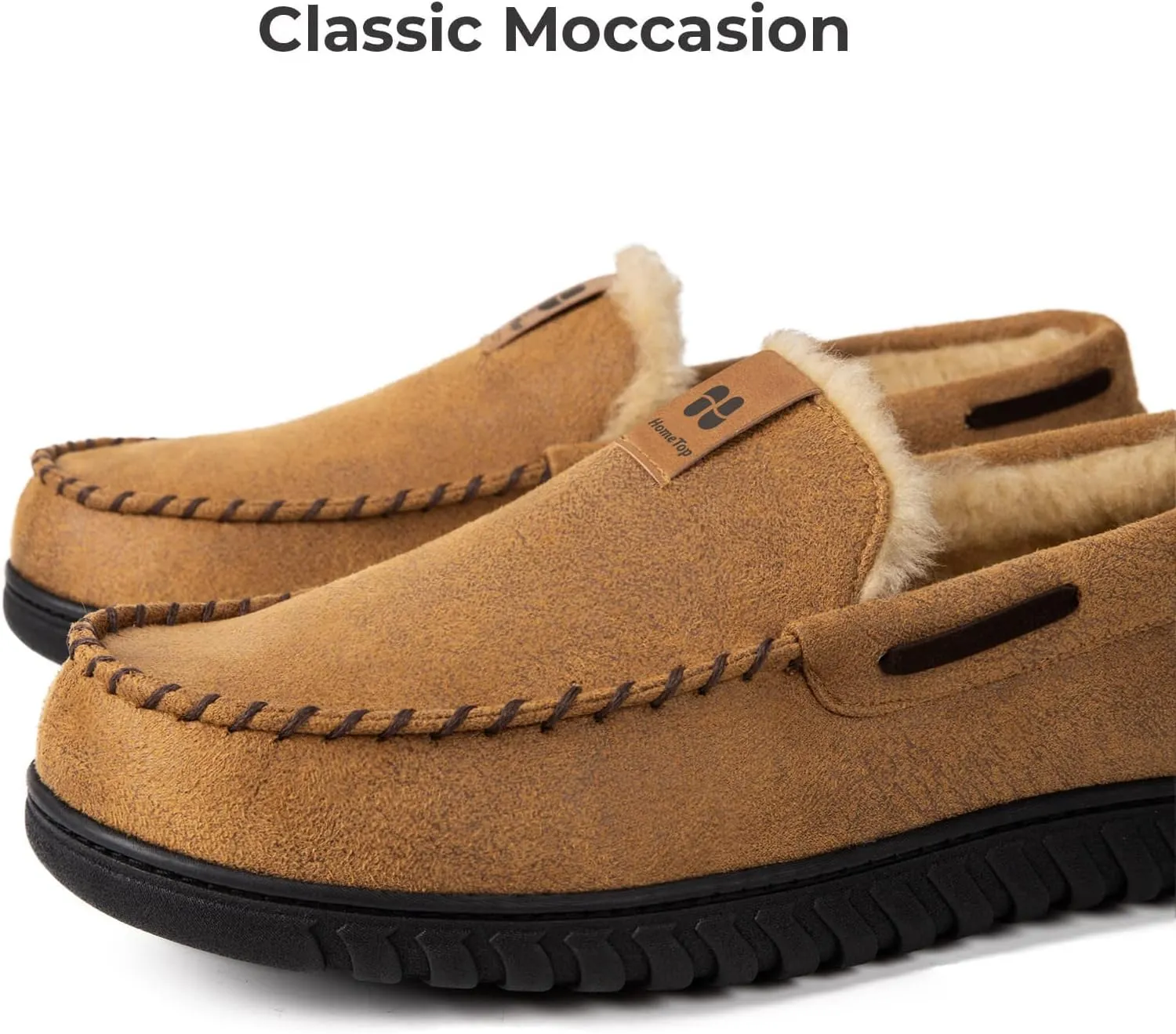 HomeTop Men's Suede Memory Foam Moccasin Slippers Soft Plush Warm Lining House Shoes