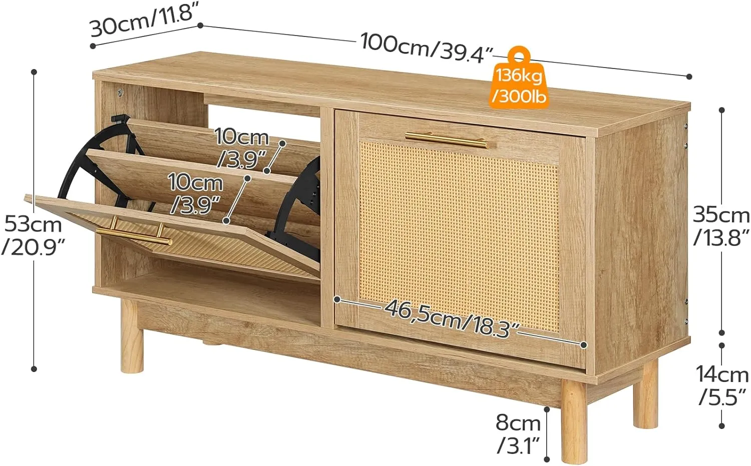 HOOBRO Shoe Storage Bench Entryway, Rattan-Like Shoe Bench with Flip Drawers, Narrow Shoe Rack Bench, Shoe Cabinet with Rattan Doors, Wooden Shoe Organizer for Entryway Hallway, Natural NL51HX01