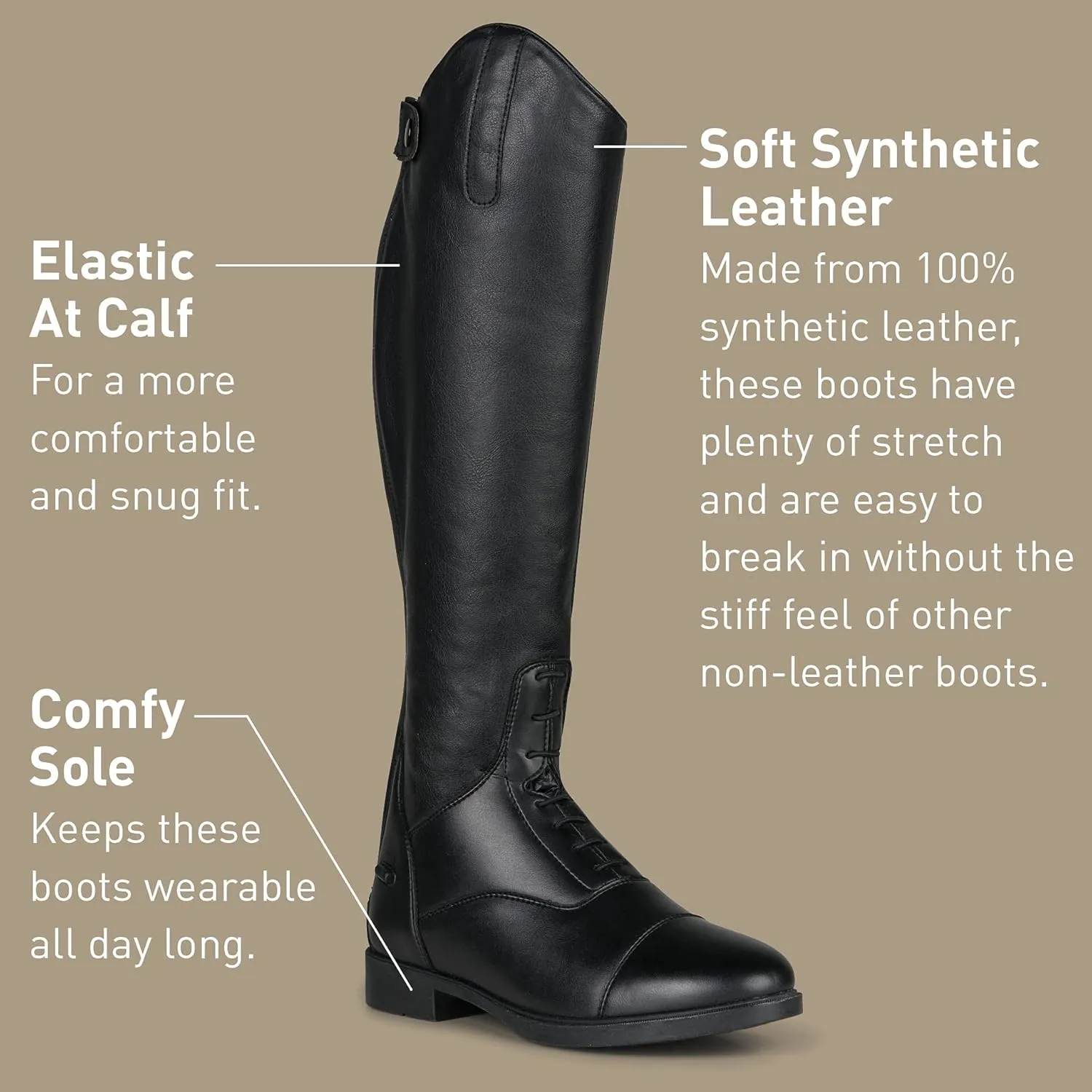 HORZE Rover Women's Synthetic Leather Classic Tall Field Riding Boots | Water-Resistant with Laces and Rear Zipper
