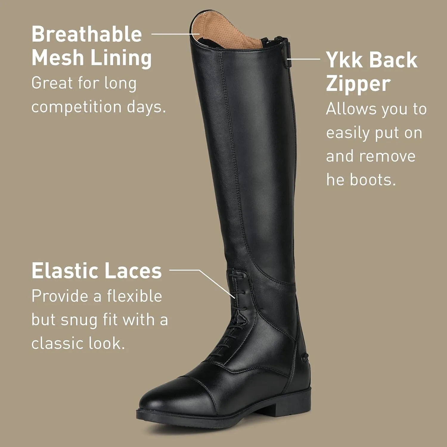 HORZE Rover Women's Synthetic Leather Classic Tall Field Riding Boots | Water-Resistant with Laces and Rear Zipper