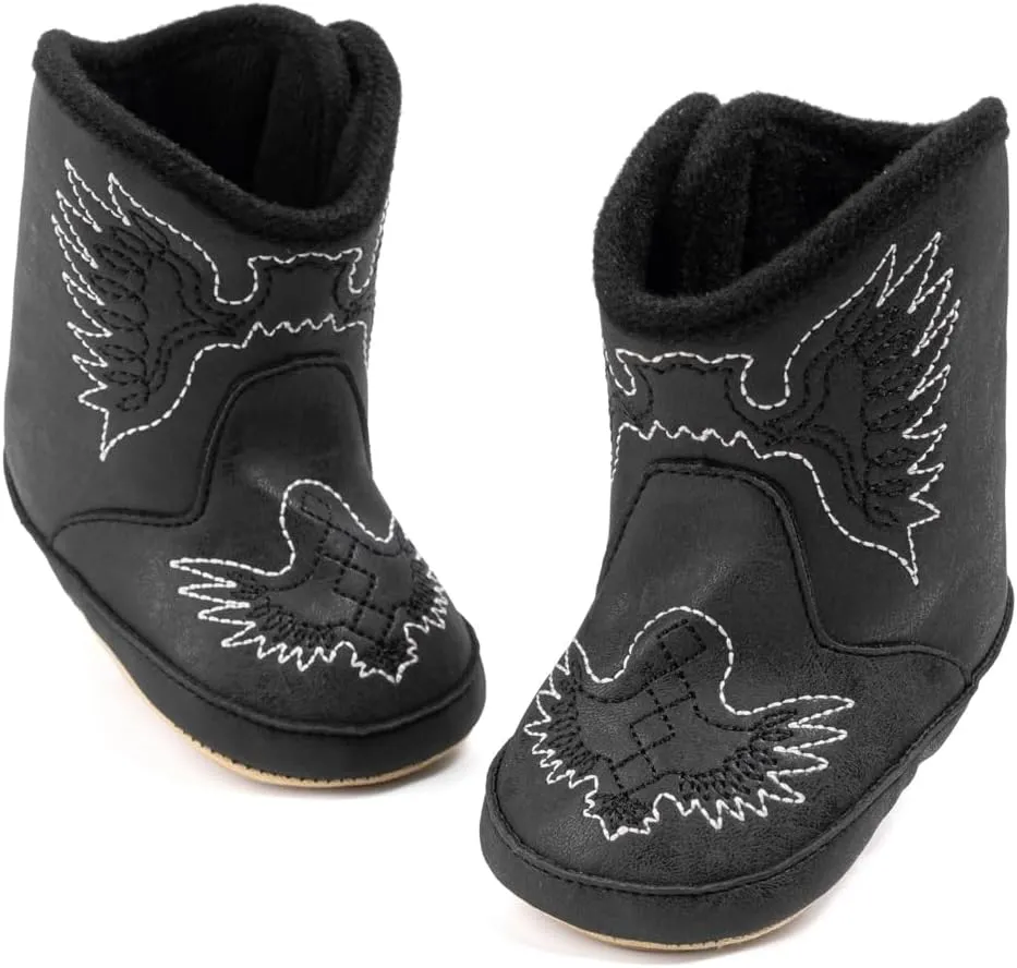HsdsBebe Baby Boys Girls Western Cowboy Boots Infant Moccasins High Top Booties Toddler Soft Sole Non-Slip First Walker Crib Shoes