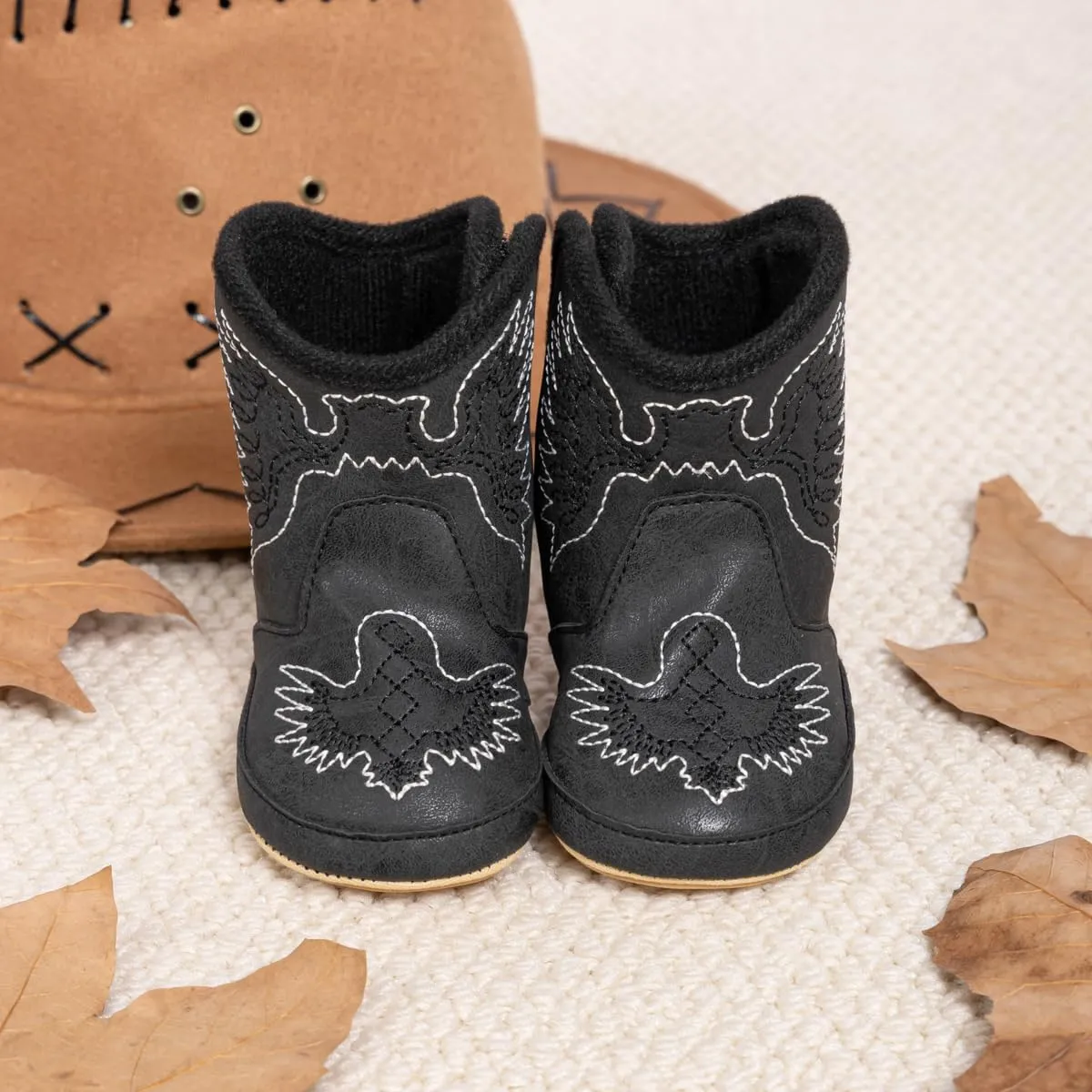 HsdsBebe Baby Boys Girls Western Cowboy Boots Infant Moccasins High Top Booties Toddler Soft Sole Non-Slip First Walker Crib Shoes