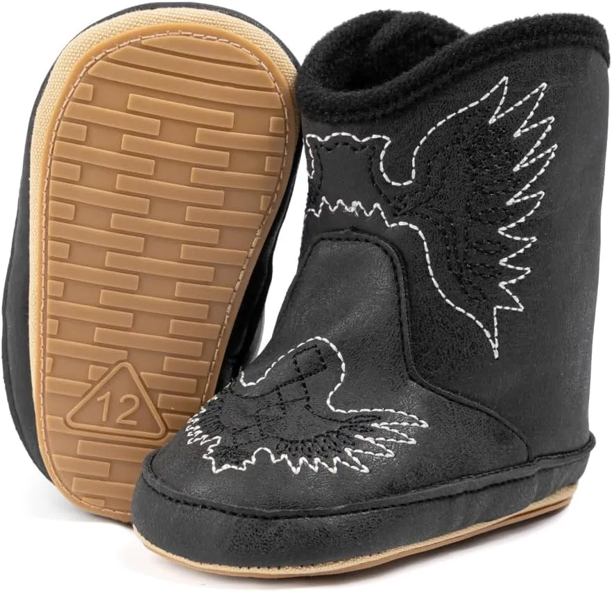 HsdsBebe Baby Boys Girls Western Cowboy Boots Infant Moccasins High Top Booties Toddler Soft Sole Non-Slip First Walker Crib Shoes