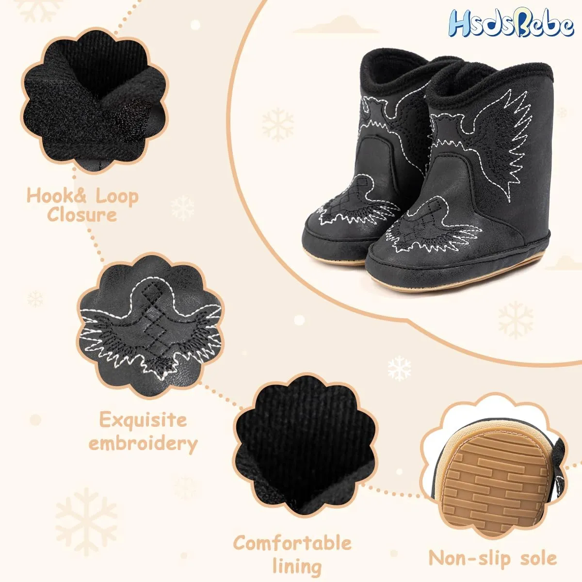 HsdsBebe Baby Boys Girls Western Cowboy Boots Infant Moccasins High Top Booties Toddler Soft Sole Non-Slip First Walker Crib Shoes