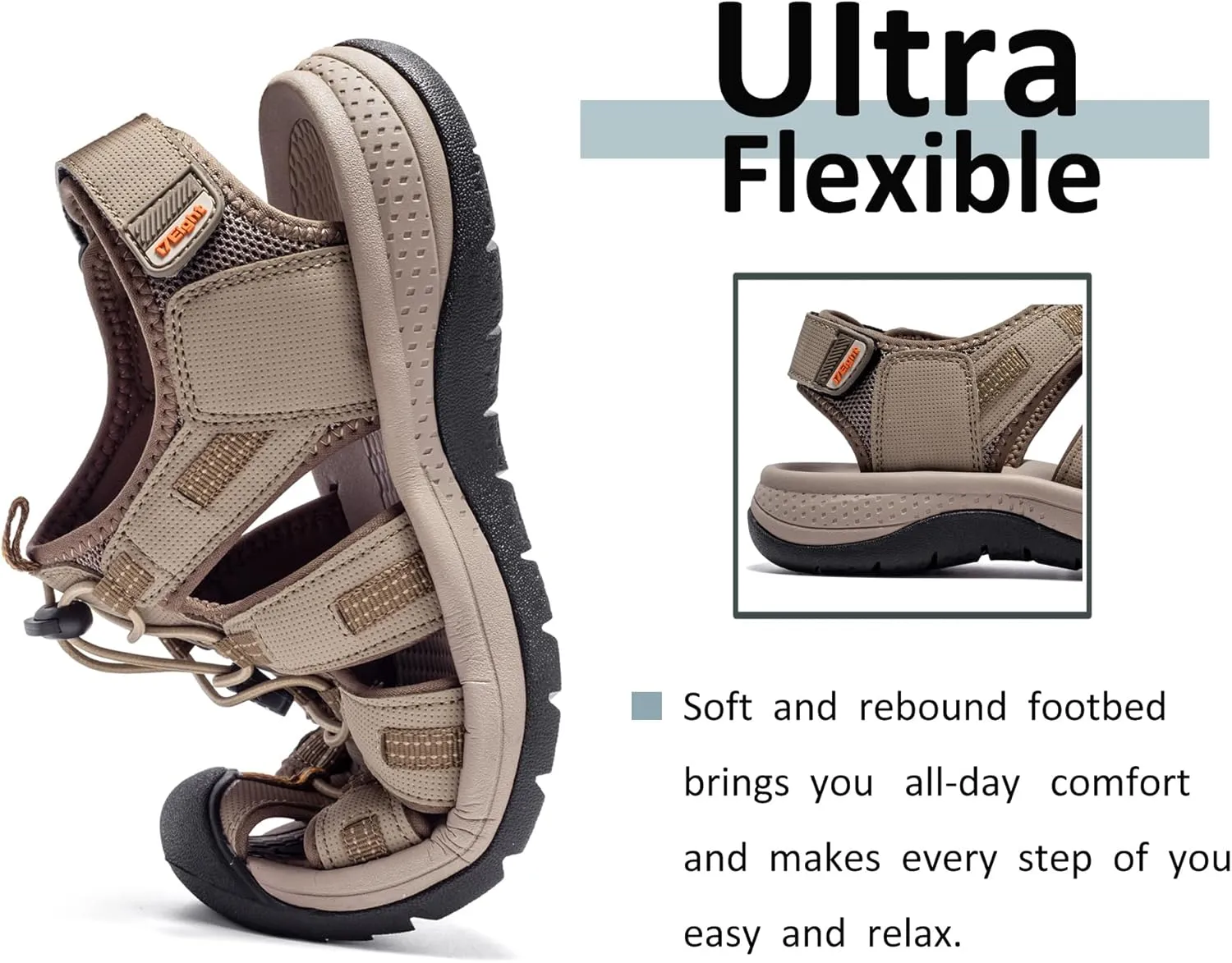 i78 Mens Athletic Hiking Sandals Closed Toe Outdoor Sport Sandals for Trail Beach Walking Waterproof Lightweight Casual