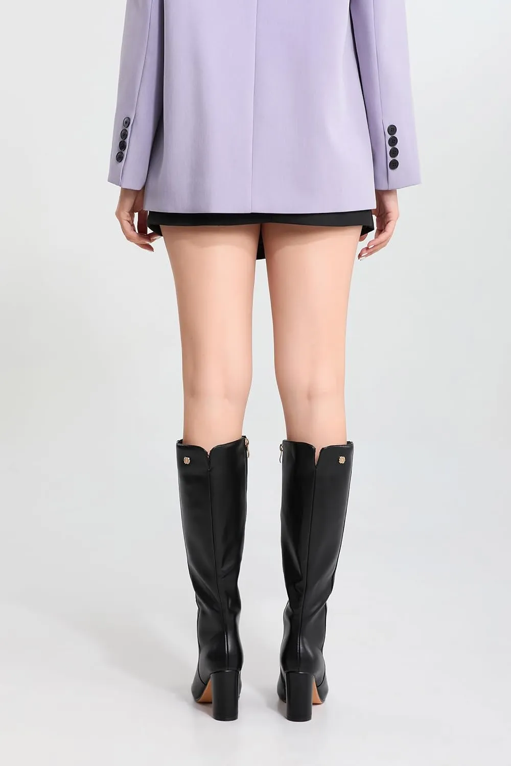 iiimmu Knee High Boots for Women 3 IN Chunky Heel with Side Zipper Soft Faux Leather Tall Boots Pointed Toe 15 IN Shaft