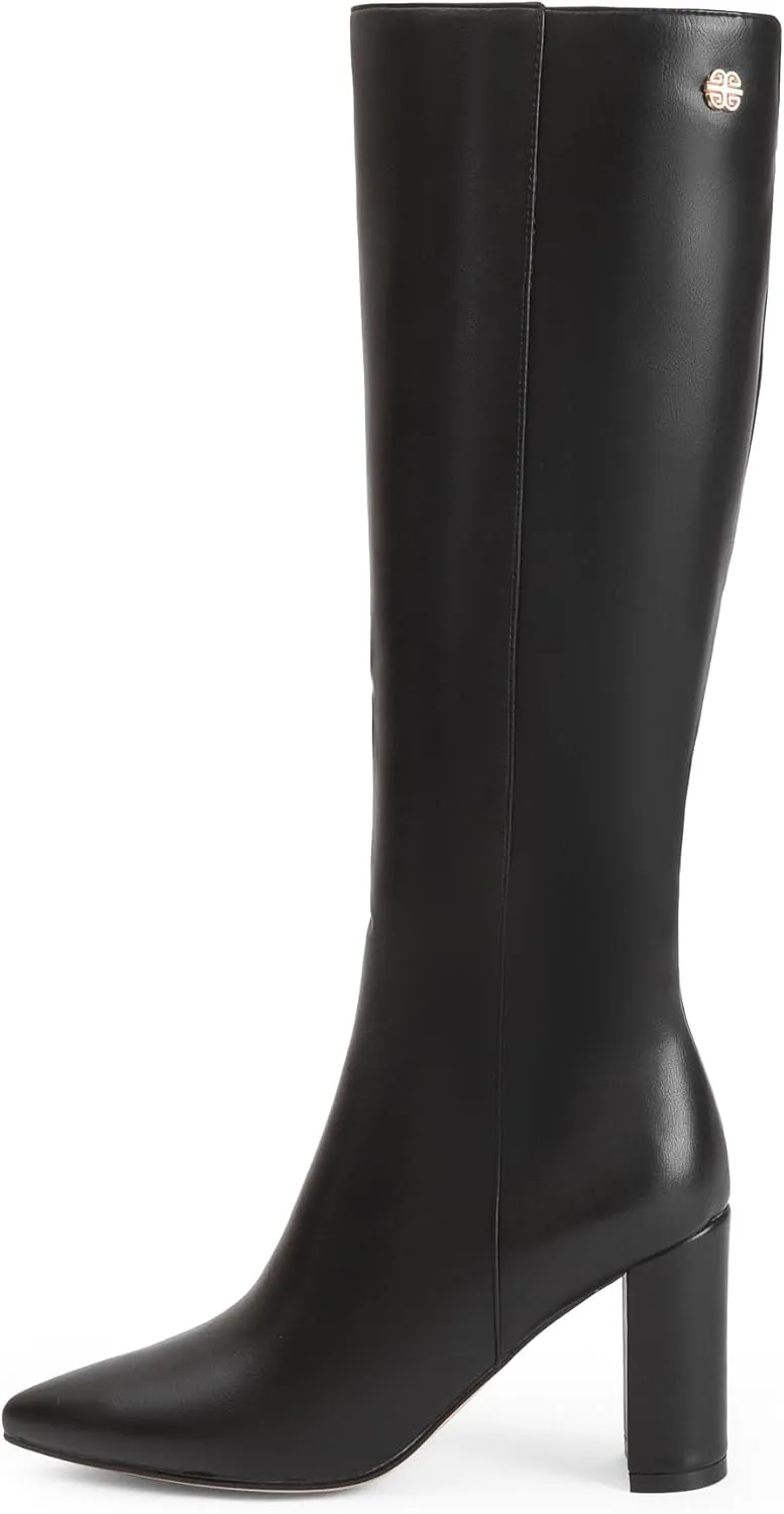 iiimmu Knee High Boots for Women 3 IN Chunky Heel with Side Zipper Soft Faux Leather Tall Boots Pointed Toe 15 IN Shaft