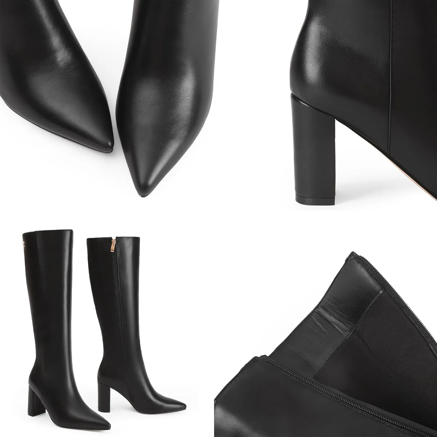 iiimmu Knee High Boots for Women 3 IN Chunky Heel with Side Zipper Soft Faux Leather Tall Boots Pointed Toe 15 IN Shaft