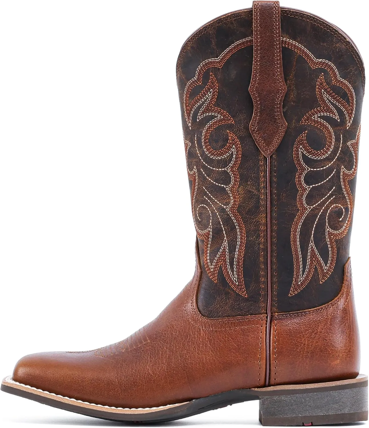 IUV Women's Leather Western Boots Square Toe Cowboy Boots for women Mid Calf Classic Cowgirl Boots Genuine leather toe and heel, textured sheepskin shaft
