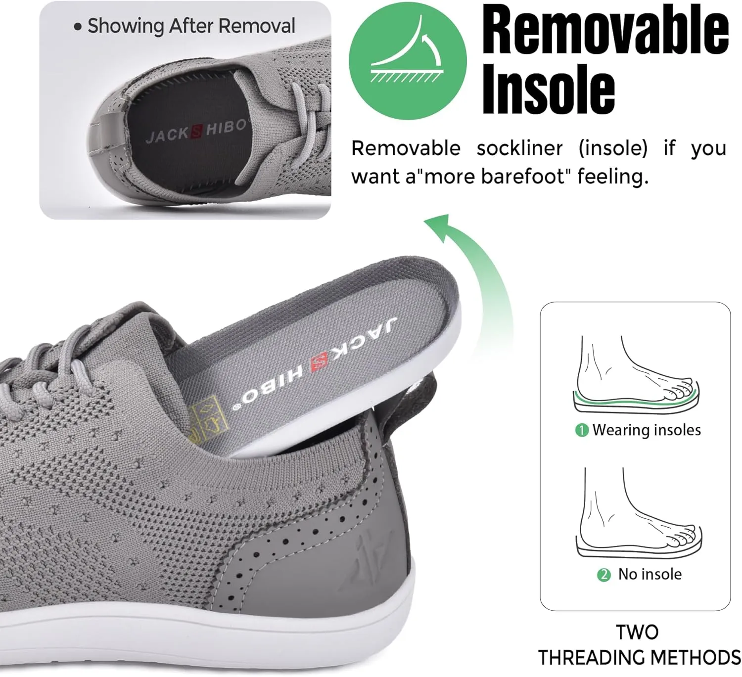 JACKSHIBO Barefoot Shoes for Men Slip on Shoes Minimalist Walking Sneakers Wide Toe Box Zero Drop Sole