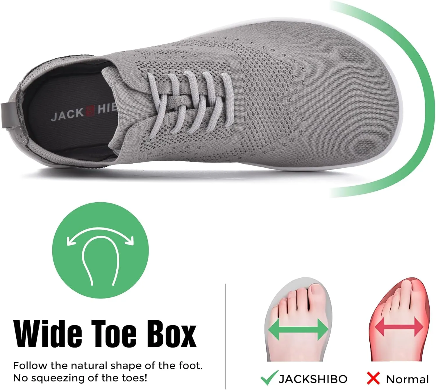 JACKSHIBO Barefoot Shoes for Men Slip on Shoes Minimalist Walking Sneakers Wide Toe Box Zero Drop Sole
