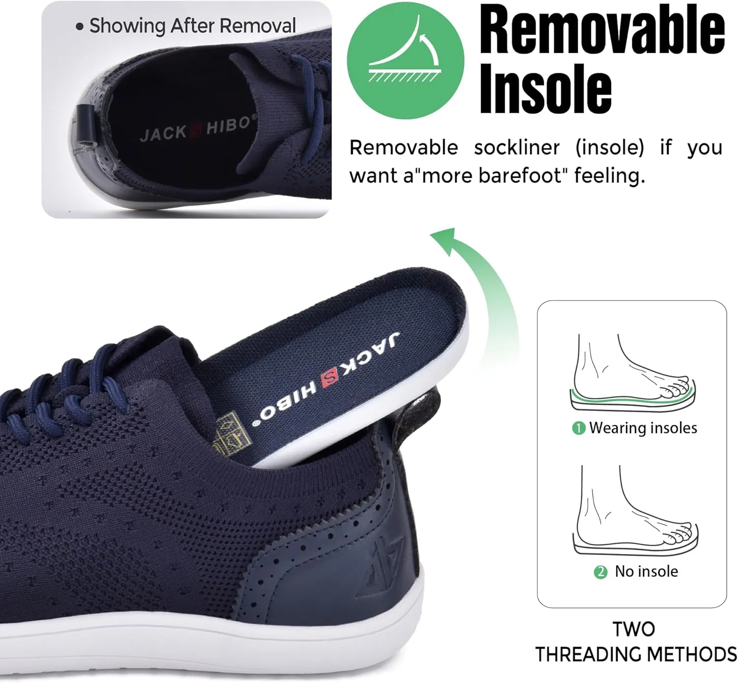 JACKSHIBO Barefoot Shoes for Men Slip on Shoes Minimalist Walking Sneakers Wide Toe Box Zero Drop Sole