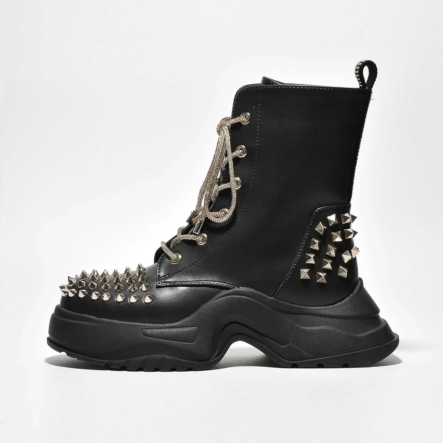 Jadey Spike Studs Rhinestone Chunky Lug Boots (Jadey)