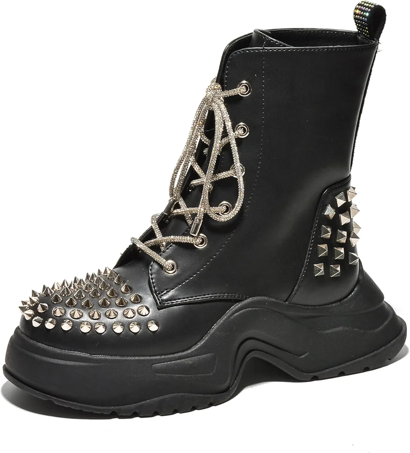 Jadey Spike Studs Rhinestone Chunky Lug Boots (Jadey)