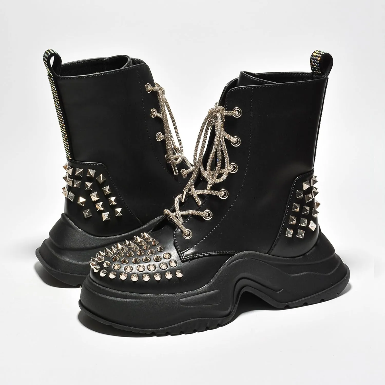Jadey Spike Studs Rhinestone Chunky Lug Boots (Jadey)