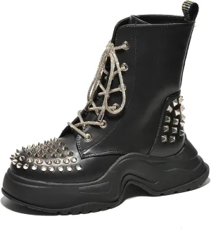 Jadey Spike Studs Rhinestone Chunky Lug Boots (Jadey)