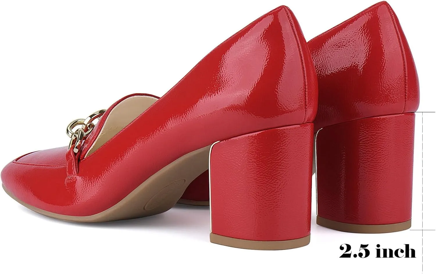 JENN ARDOR Women's Heeled Loafers - Block Heels, Closed Toe, Slip On, 2.5 Inch Mid Heel, Dress & Casual Shoes with Chain