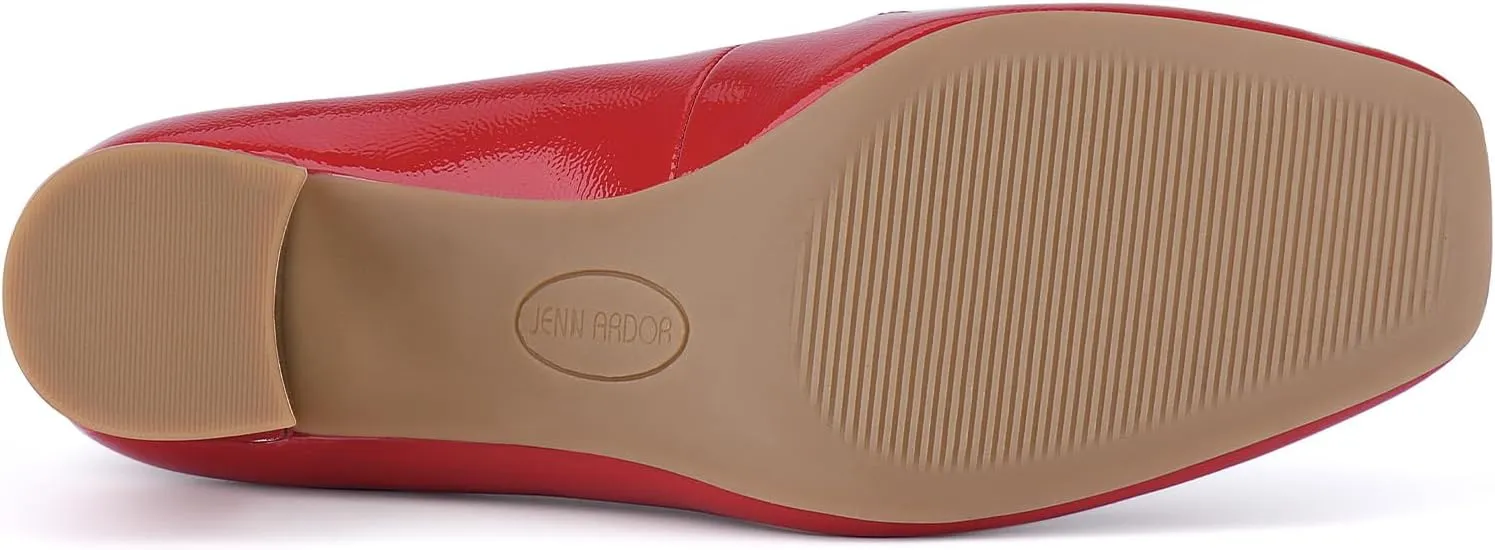 JENN ARDOR Women's Heeled Loafers - Block Heels, Closed Toe, Slip On, 2.5 Inch Mid Heel, Dress & Casual Shoes with Chain
