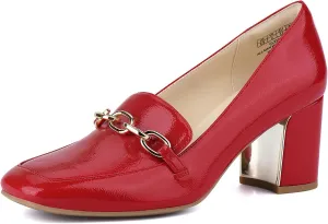 JENN ARDOR Women's Heeled Loafers - Block Heels, Closed Toe, Slip On, 2.5 Inch Mid Heel, Dress & Casual Shoes with Chain