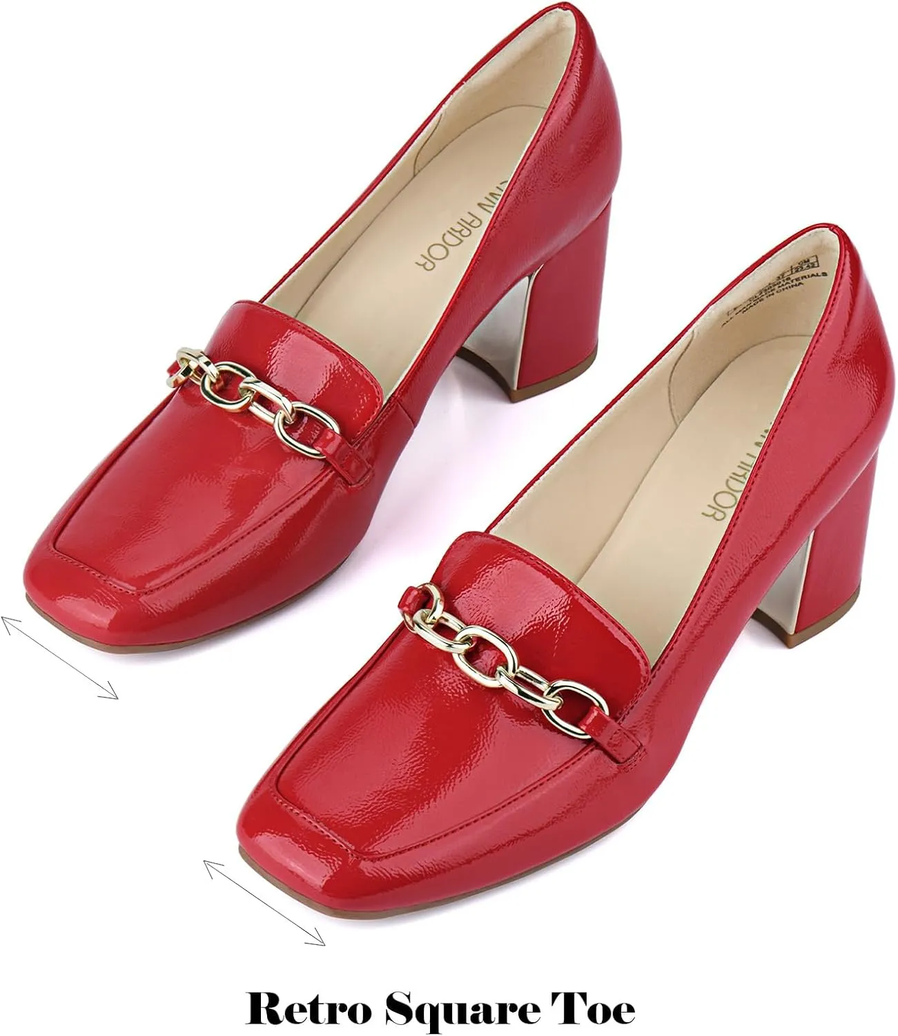 JENN ARDOR Women's Heeled Loafers - Block Heels, Closed Toe, Slip On, 2.5 Inch Mid Heel, Dress & Casual Shoes with Chain